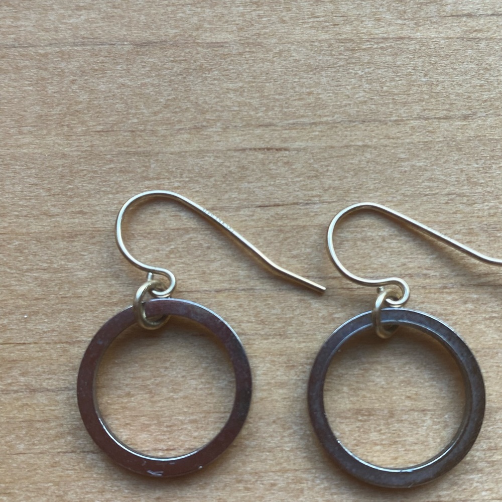 14 karat and sterling silver contemporary circle earrings